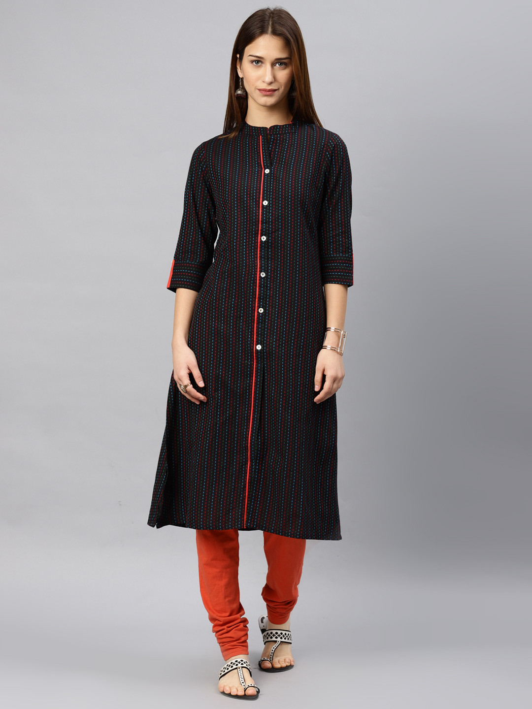 Buy Alena Women Black Woven Design A Line Kurta Kurtas for Women