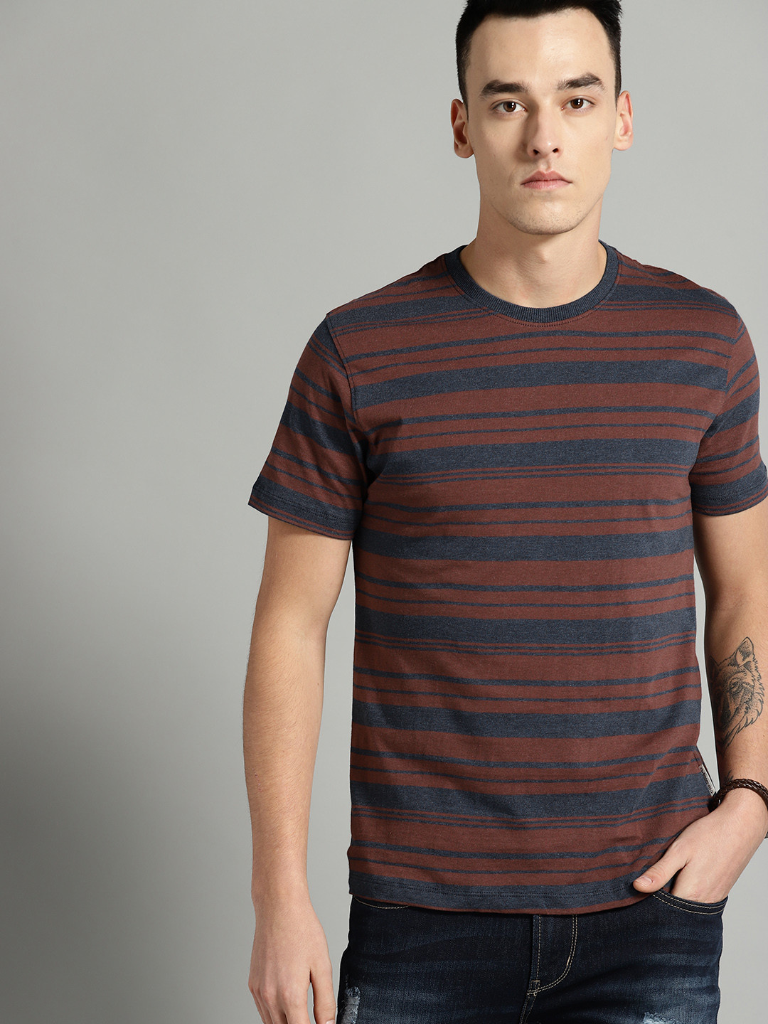 Men's Brown Striped T-Shirt