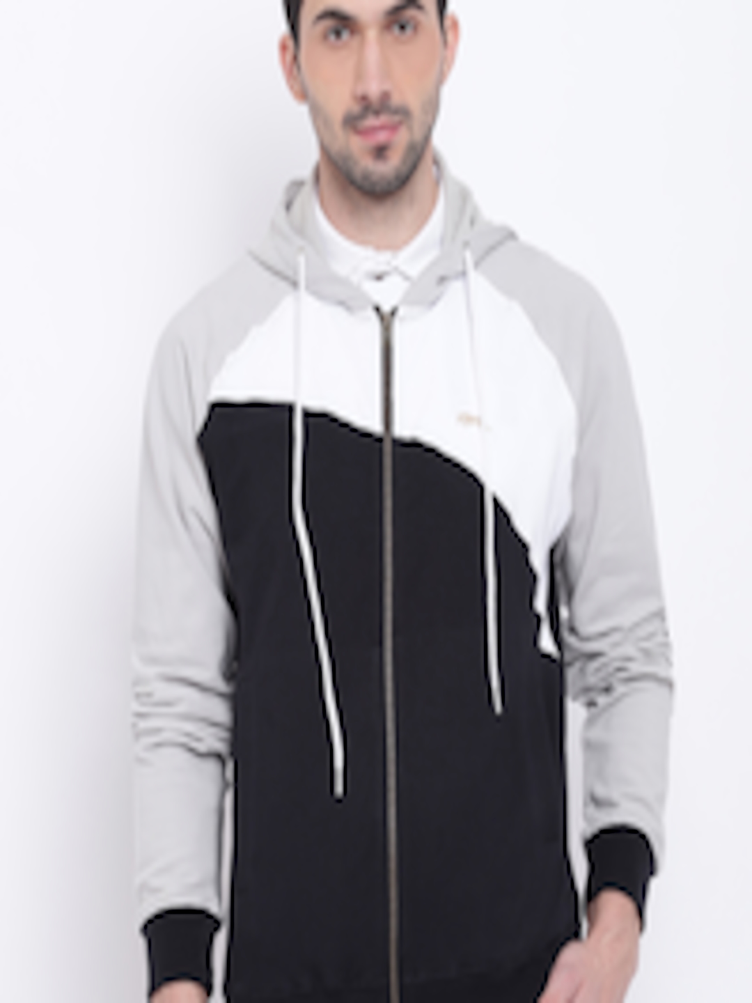 Buy JUMP USA Men Black & Grey Colourblocked Hooded Sweatshirt ...
