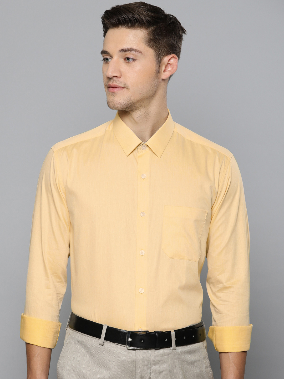 Buy Louis Philippe Men Yellow Slim Fit Solid Formal Shirt Shirts for
