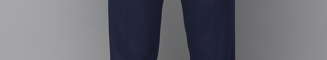 Buy Louis Philippe Men Navy Regular Fit Self Design Formal Trousers ...
