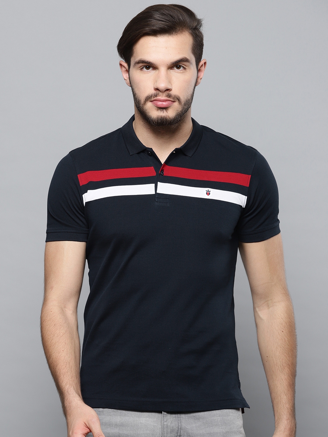Buy Louis Philippe Sport Men Navy Blue Solid Polo Collar T Shirt ...