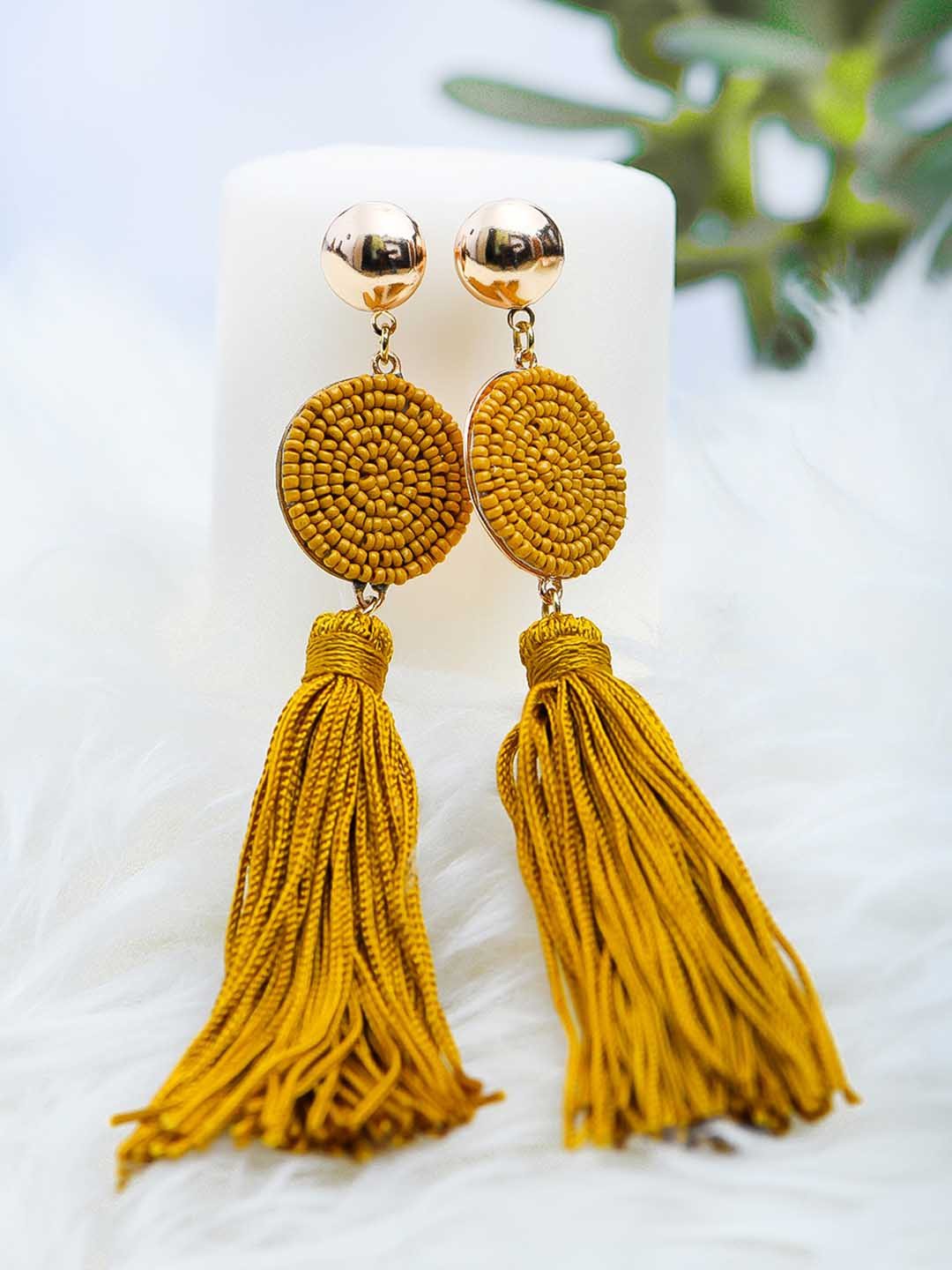 Buy Justpeachy Mustard Yellow Contemporary Drop Earrings Earrings for