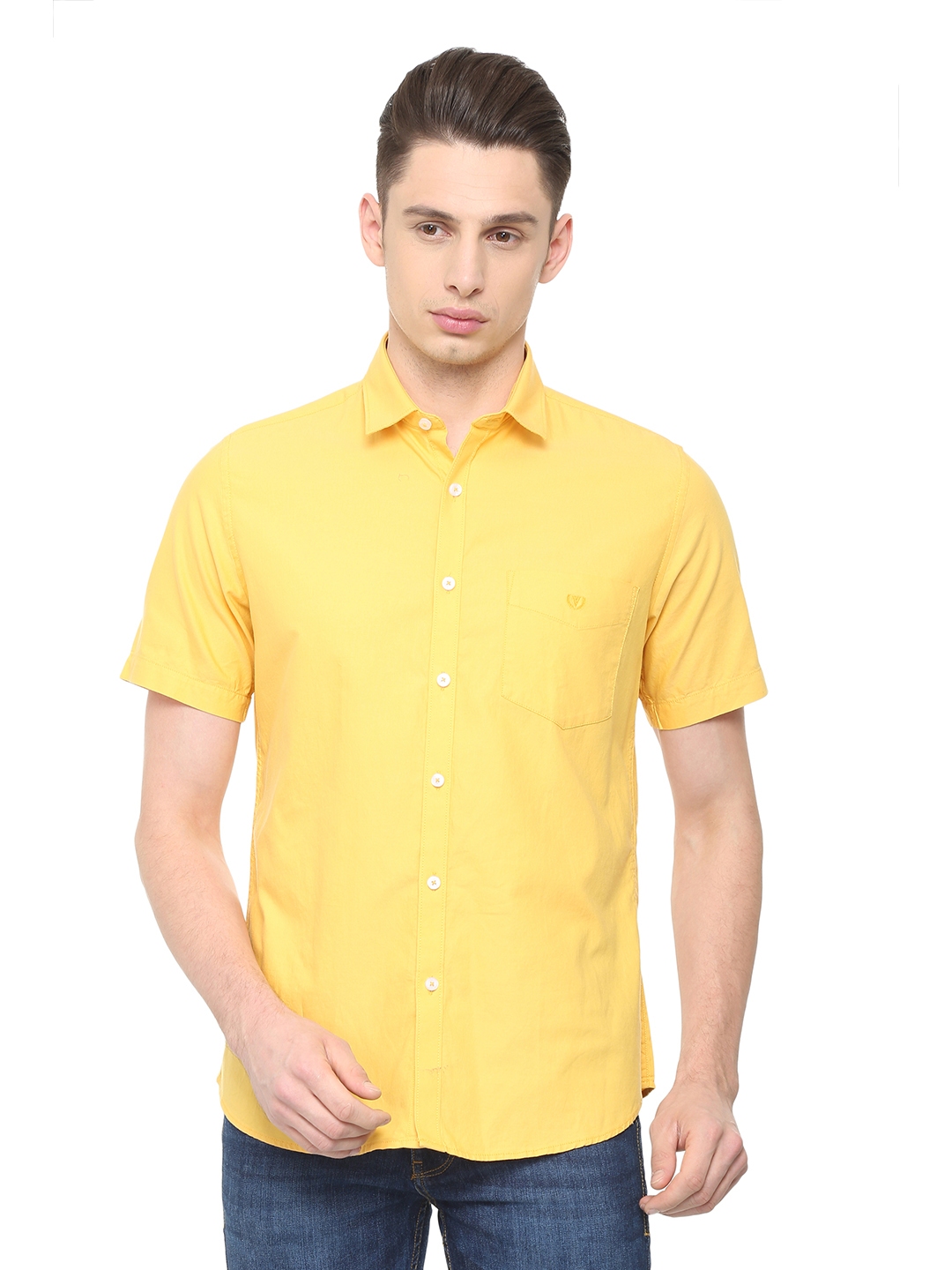 Buy Van Heusen Sport Men Yellow Slim Fit Solid Casual Shirt - Shirts ...