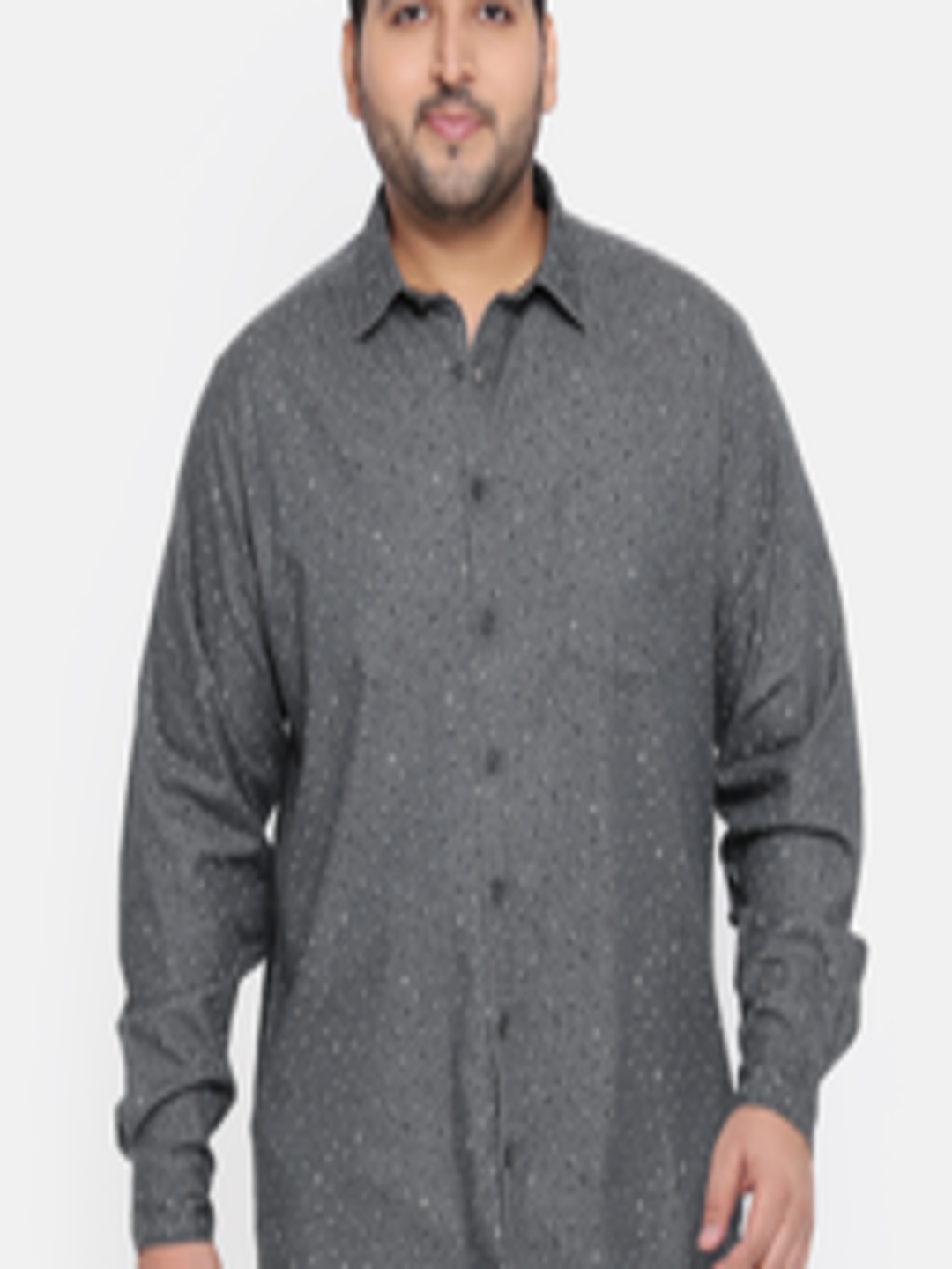 Buy ALL Plus Size Men Charcoal Grey Regular Fit Printed Casual Chambray ...