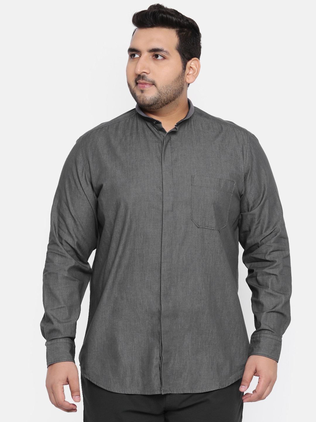 Buy ALL Plus Size Men Grey Regular Fit Solid Casual Shirt Shirts for