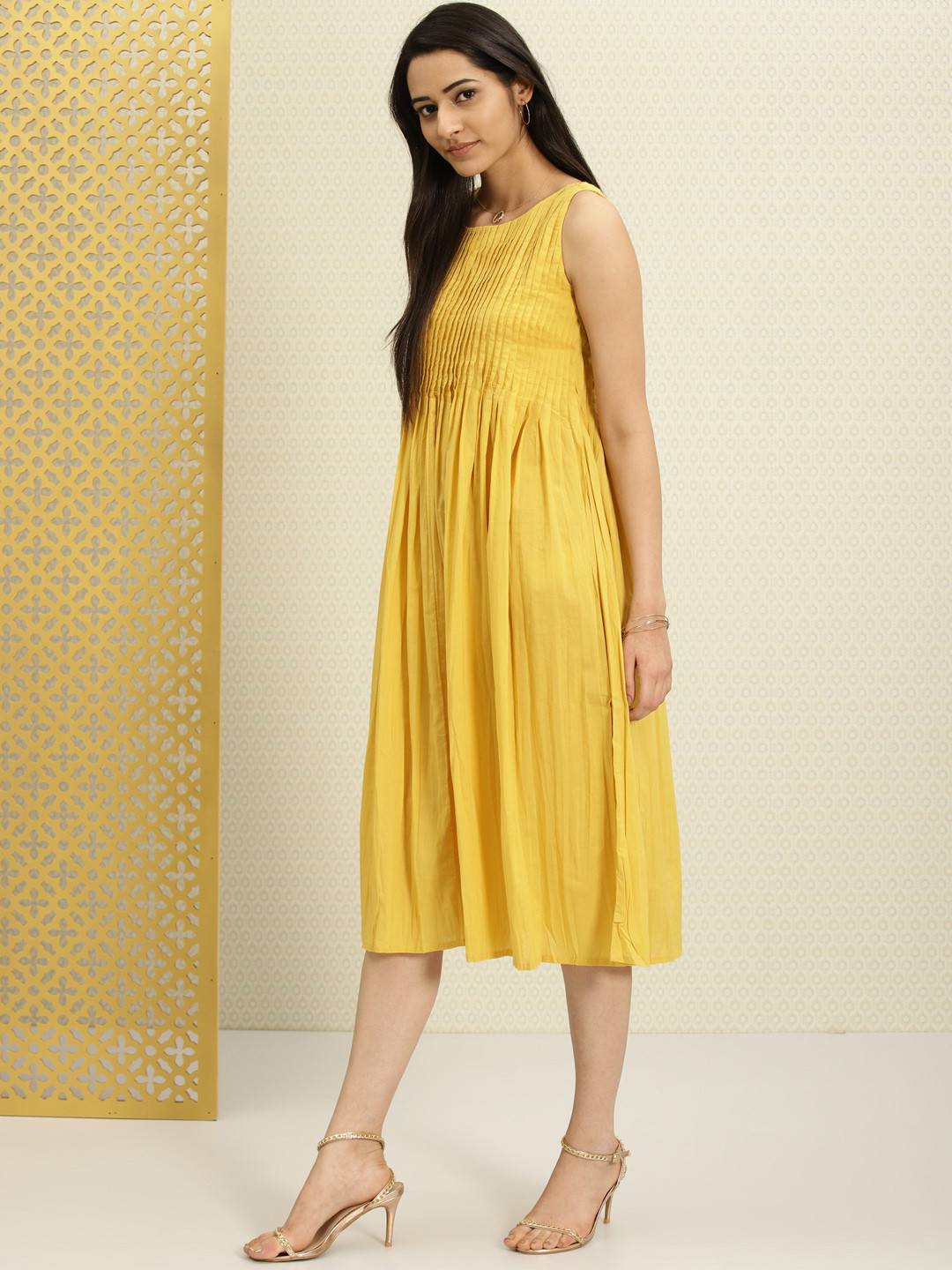 Buy House Of Pataudi Women Yellow Solid Empire Dress Dresses for