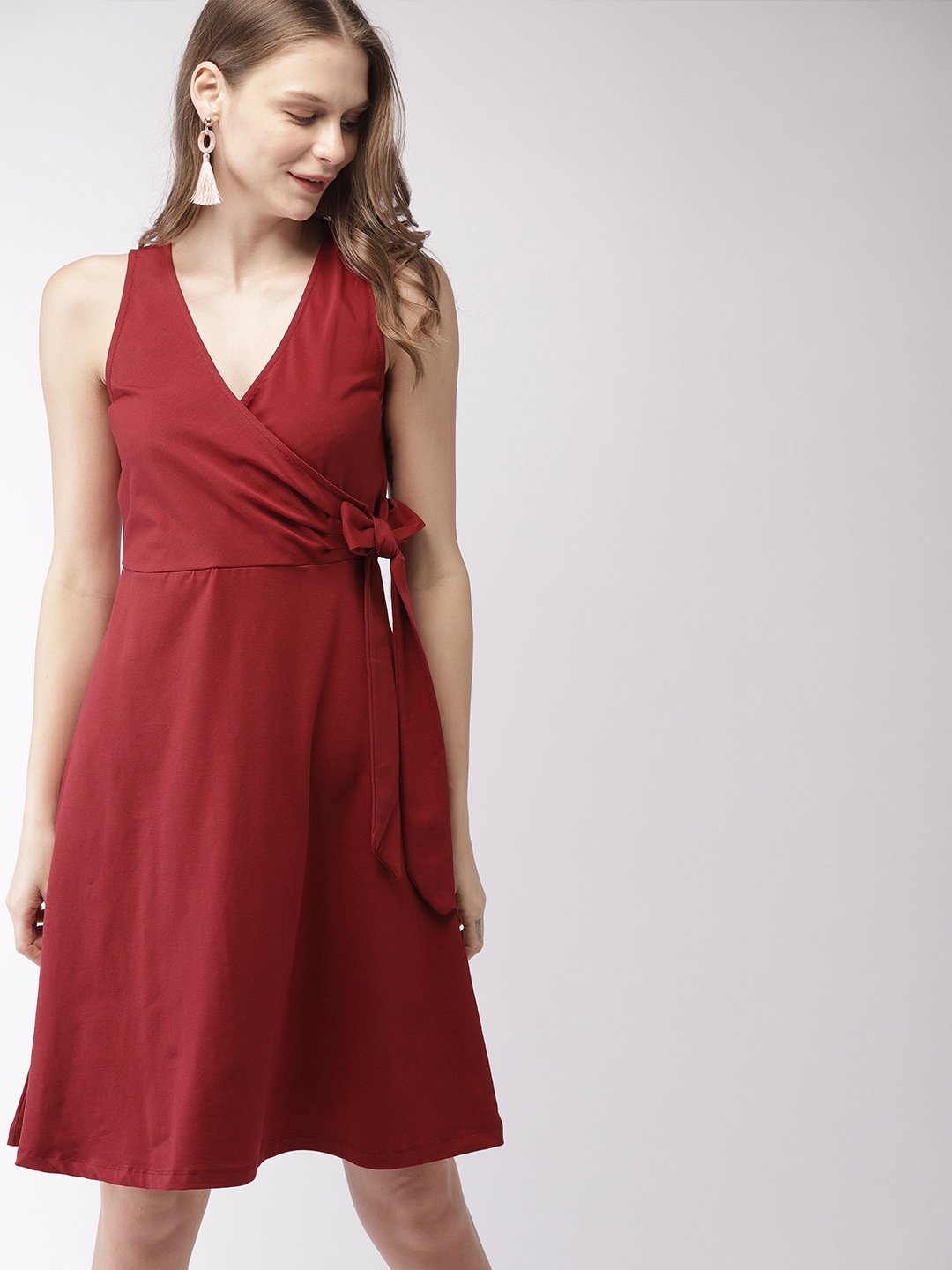 Buy Mast & Harbour Women Maroon Solid Wrap Dress - Dresses for Women ...
