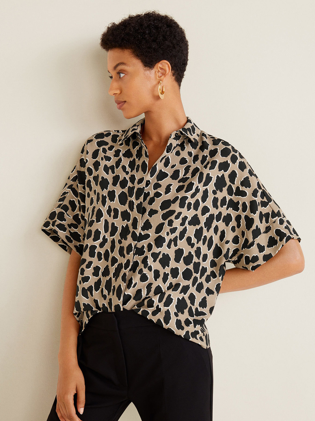 black shirt with animal print
