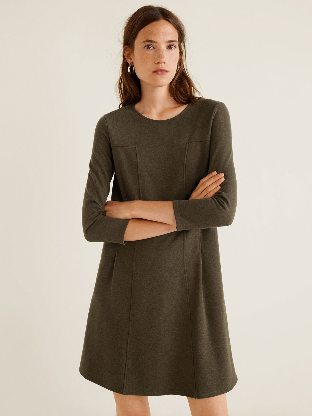 Women's Brown Solid A Line Dress