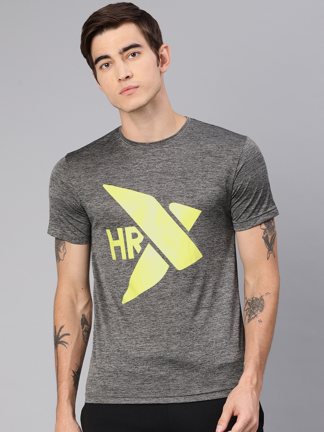 Buy HRX By Hrithik Roshan Men Grey Printed Round Neck T Shirt - Tshirts ...