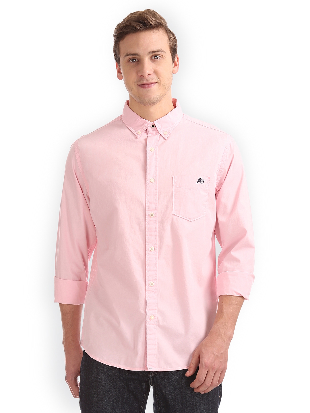Buy Aeropostale Men Pink Slim Fit Solid Casual Shirt - Shirts for Men ...