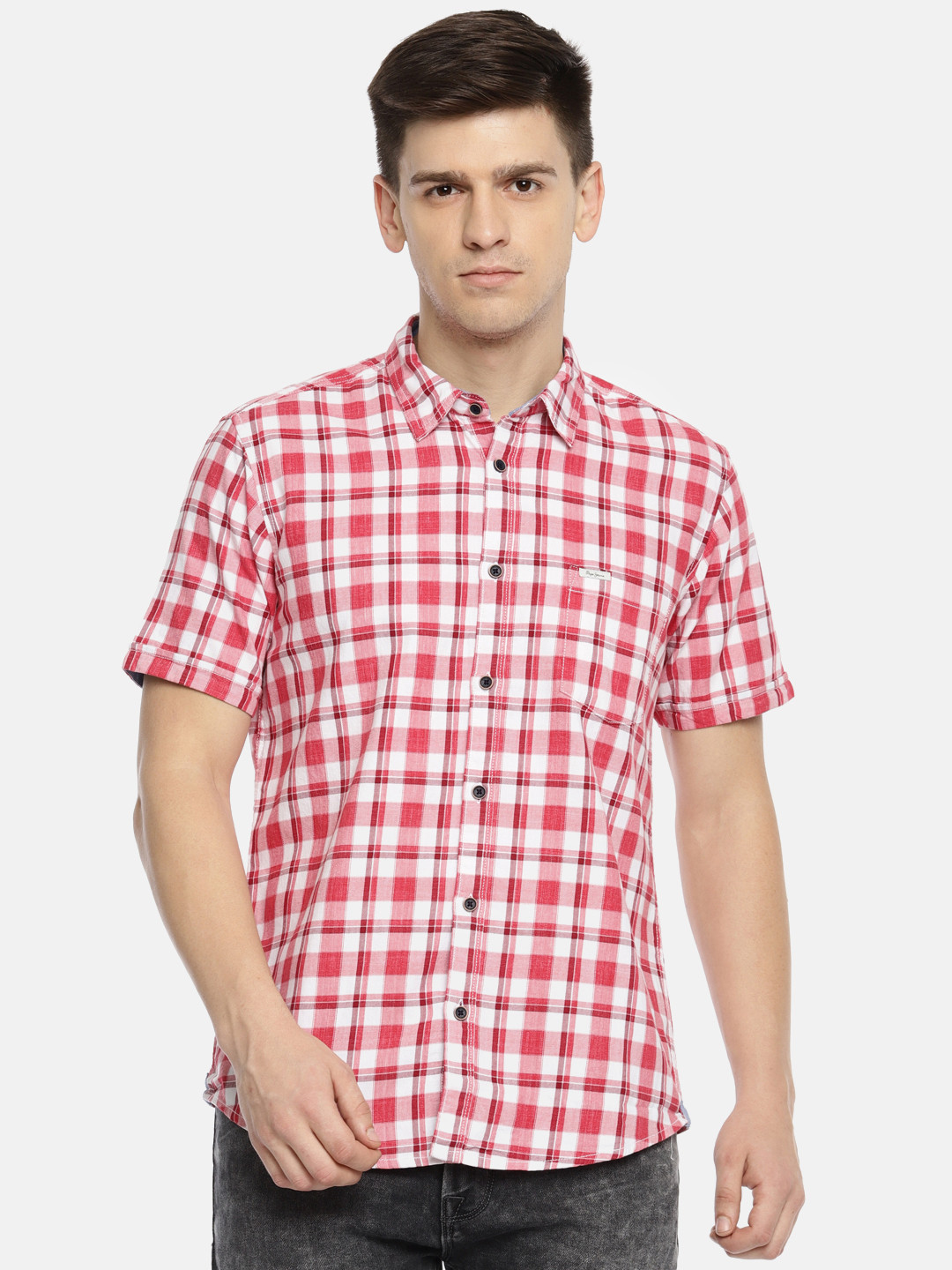 Buy Pepe Jeans Men Red & White Slim Fit Checked Casual Shirt Shirts
