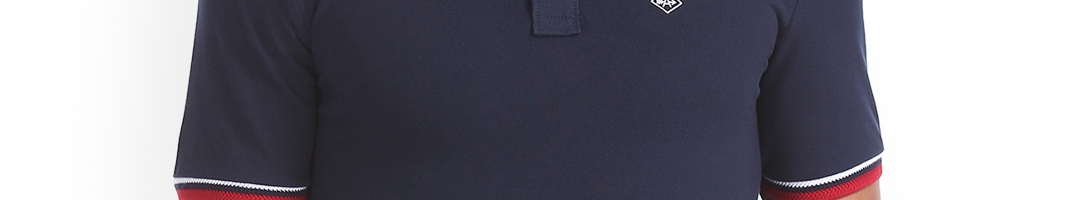 Buy Arrow Sport Men Navy Blue Solid Polo Collar Pure Cotton T Shirt ...
