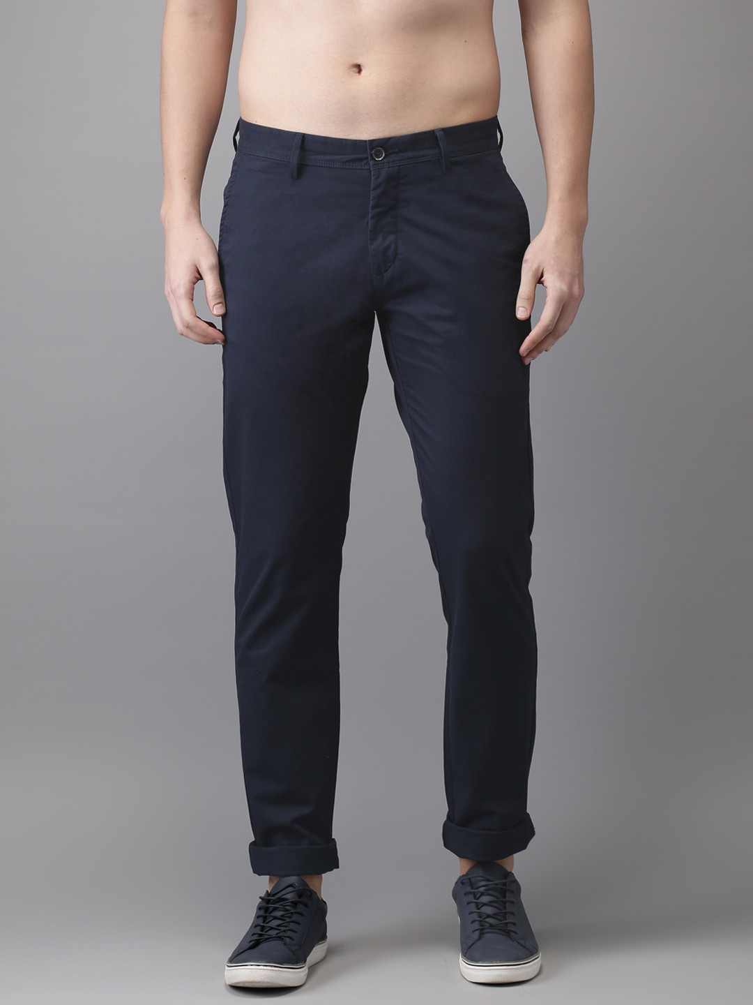 Buy Flying Machine Men Navy Blue Super Slim Fit Solid Chinos - Trousers ...