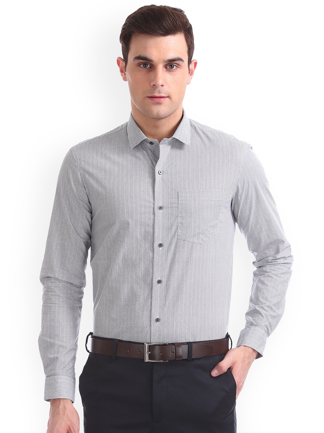 Buy Arrow New York Men Grey & Black Regular Fit Printed Formal Shirt ...