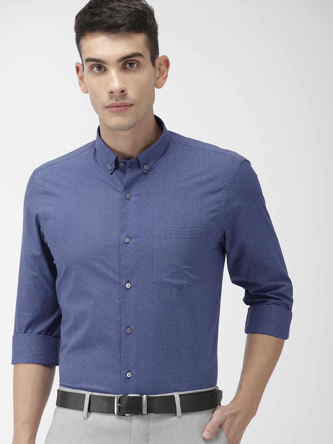 Buy Arrow New York Men Blue & Black Slim Fit Checked Formal Shirt