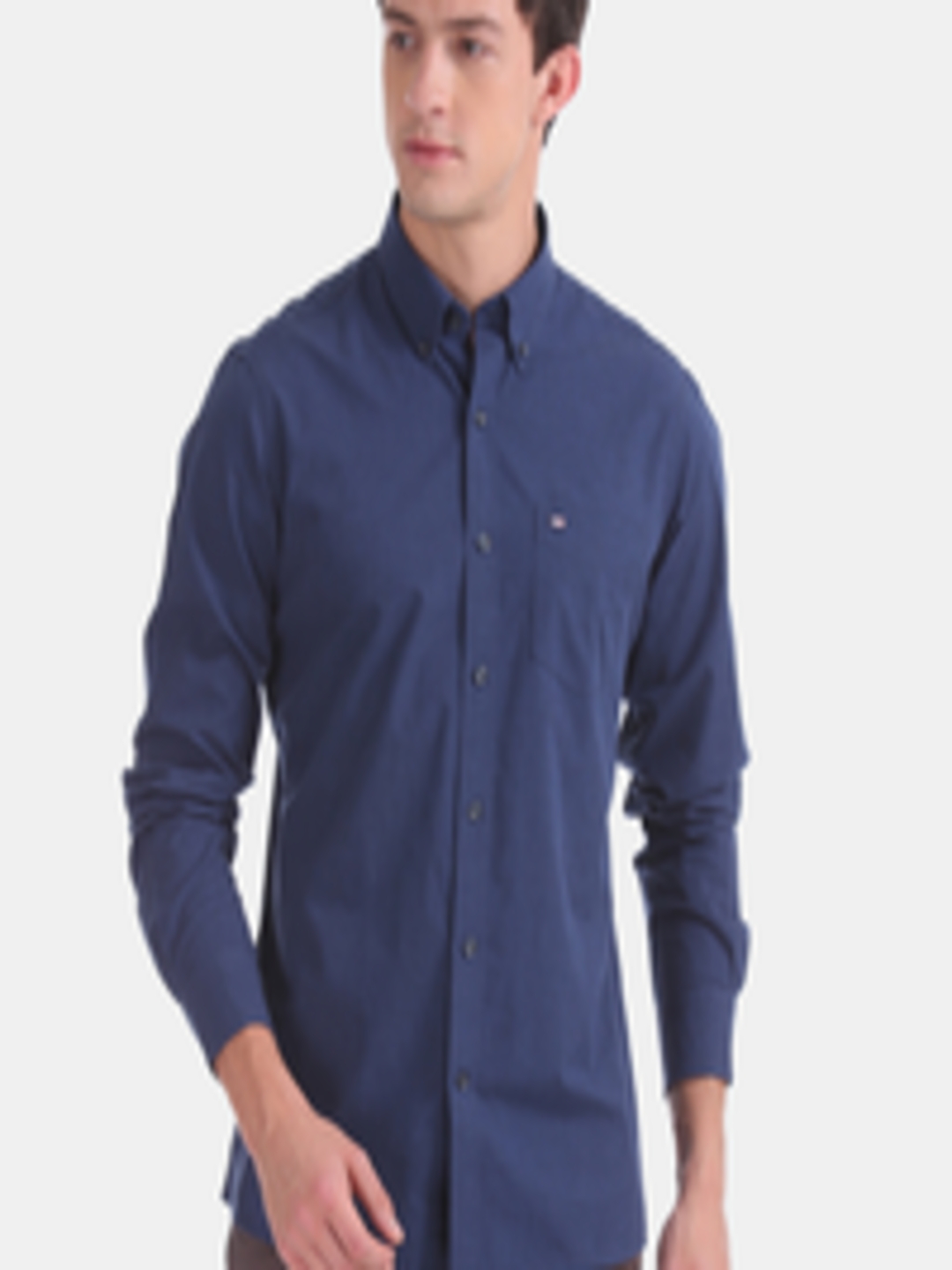 Buy Arrow Sport Men Navy Blue Slim Fit Solid Smart Casual Shirt ...
