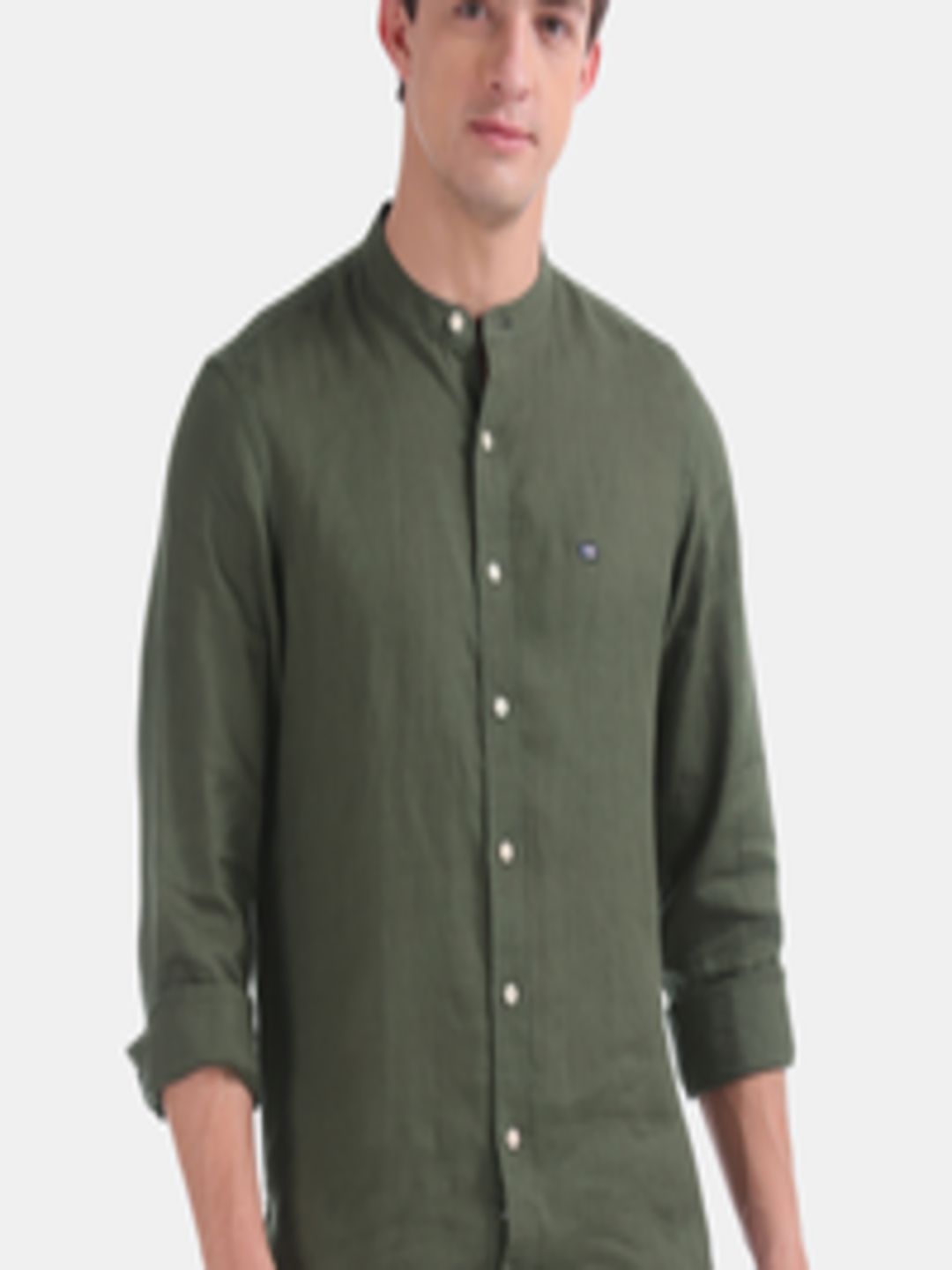 Buy Arrow Sport Men Olive Green Linen Slim Fit Solid Casual Shirt ...
