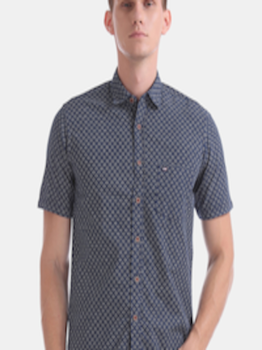 Buy Arrow Sport Men Navy Blue Printed Casual Cotton Shirt - Shirts for ...