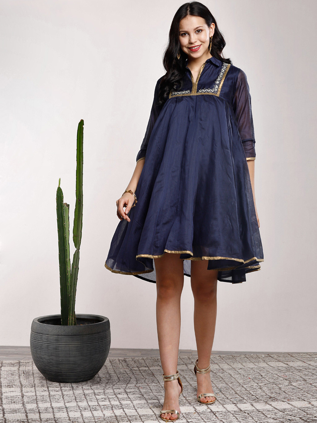 Buy Sangria Women Navy Blue Solid Empire Dress Dresses for Women