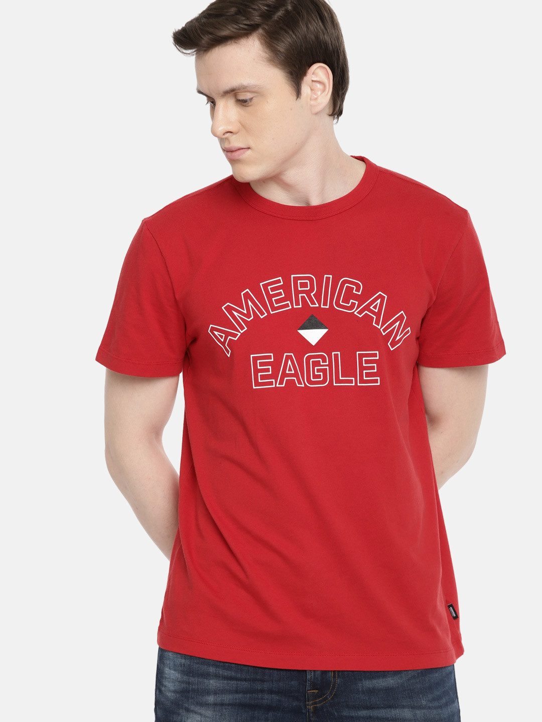Buy AMERICAN EAGLE OUTFITTERS Men Standard Fit Red Round Neck Pure Cotton T Shirt Tshirts for