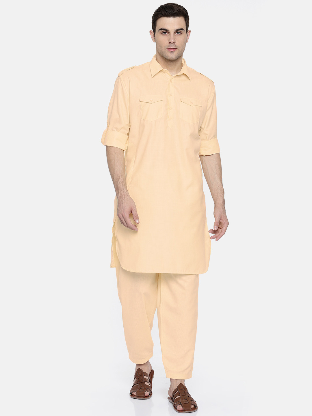 Buy British Club Men Yellow Solid Kurta With Pyjamas Kurta Sets for