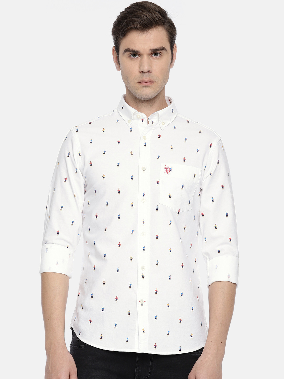Buy U.S. Polo Assn. Men White Tailored Fit Printed Casual Shirt