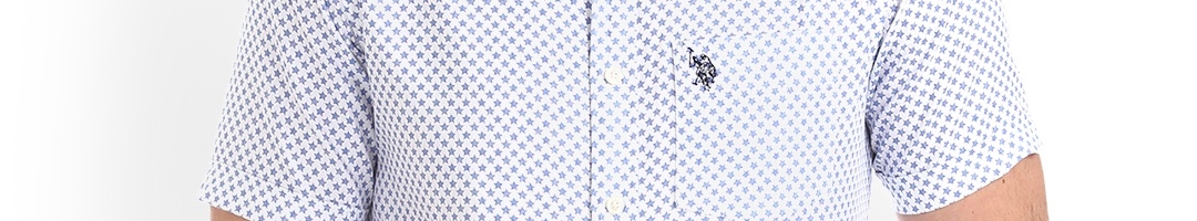 Buy U.S. Polo Assn. Men White & Blue Regular Fit Printed Casual Shirt ...