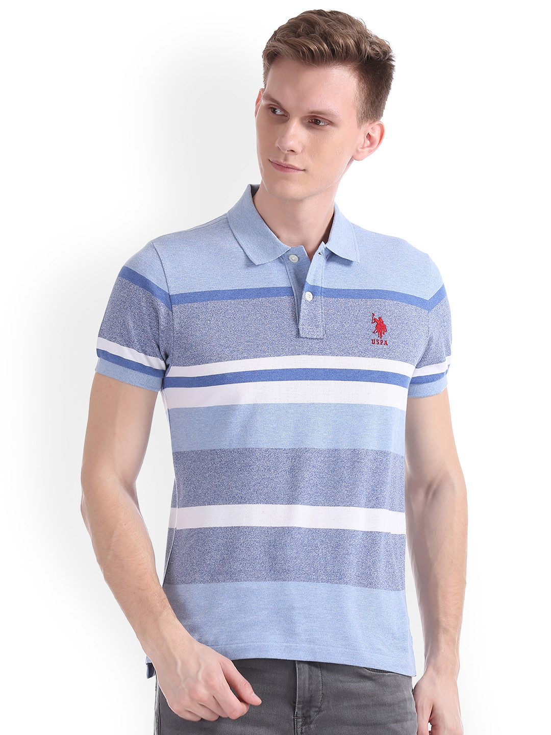 Buy U.S. Polo Assn. Men Blue Solid Polo Collar T Shirt Tshirts for