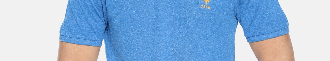 Buy U.S. Polo Assn. Men Blue Solid Polo Collar Pure Cotton T Shirt ...