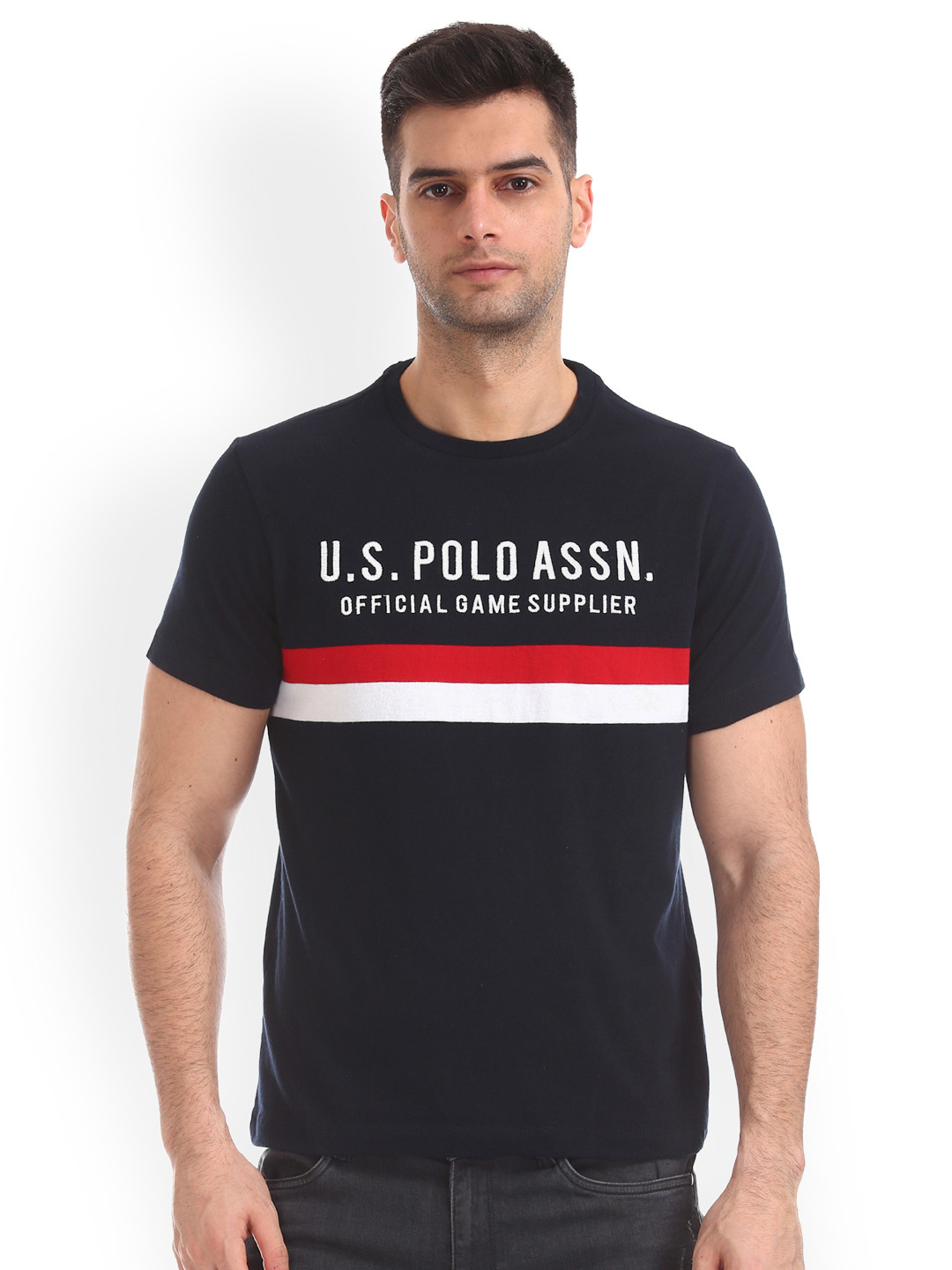 Buy U.S. Polo Assn. Men Black Solid Round Neck T Shirt Tshirts for