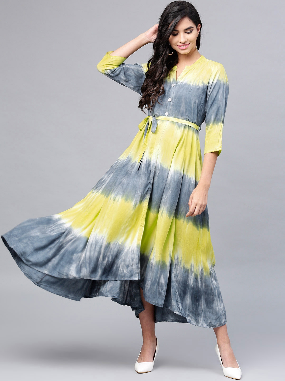 Buy ANAISA Women Lime Green & Grey Dyed Maxi Dress - Dresses for Women 8374023 | Myntra