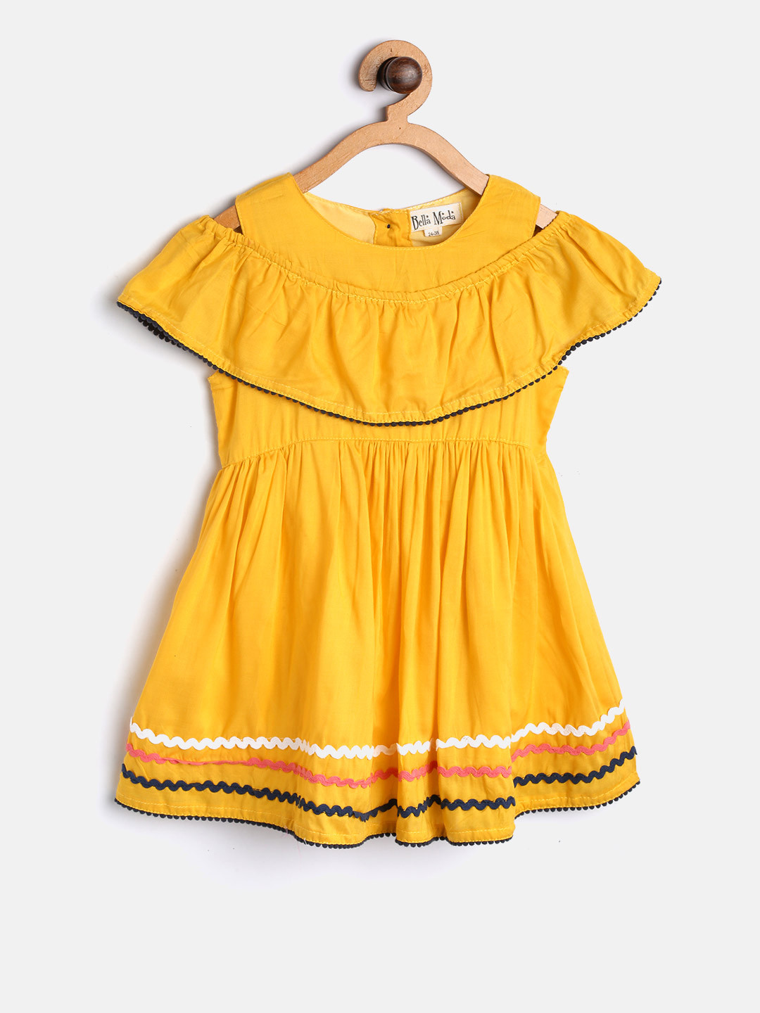 Buy Bella Moda Girls Yellow Solid Fit And Flare Dress - Dresses for ...
