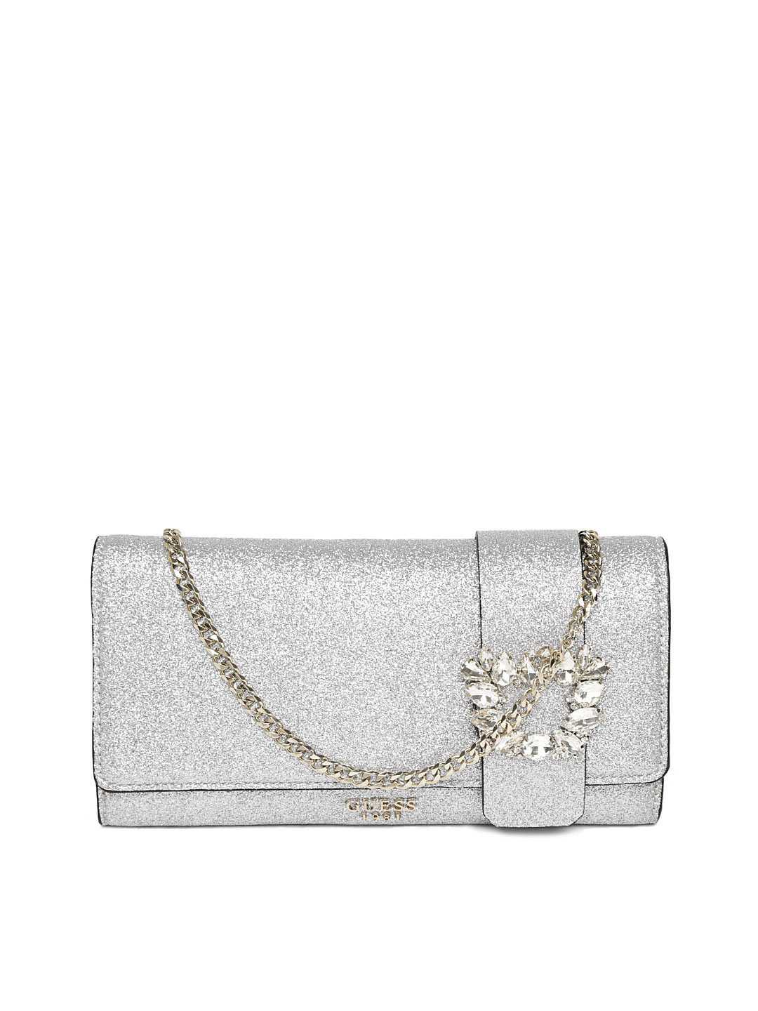 Buy GUESS Silver Toned Shimmer Embellished Clutch Clutches for Women