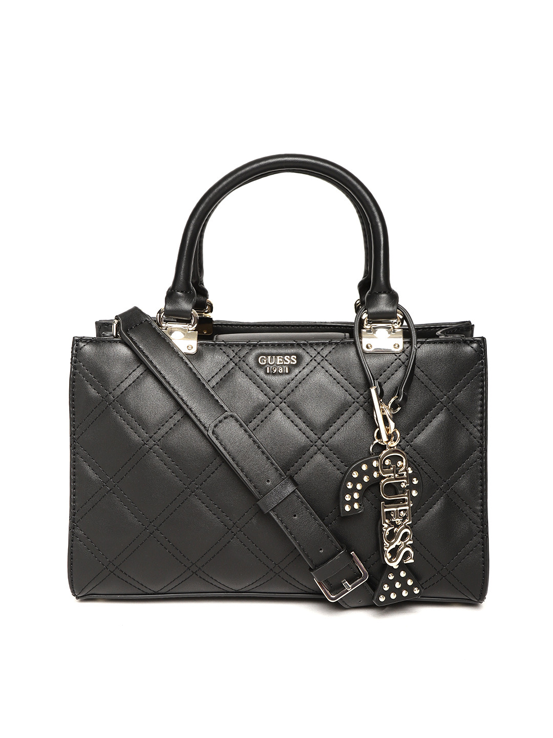Buy GUESS Black Quilted Handheld Bag With Detachable Sling Strap