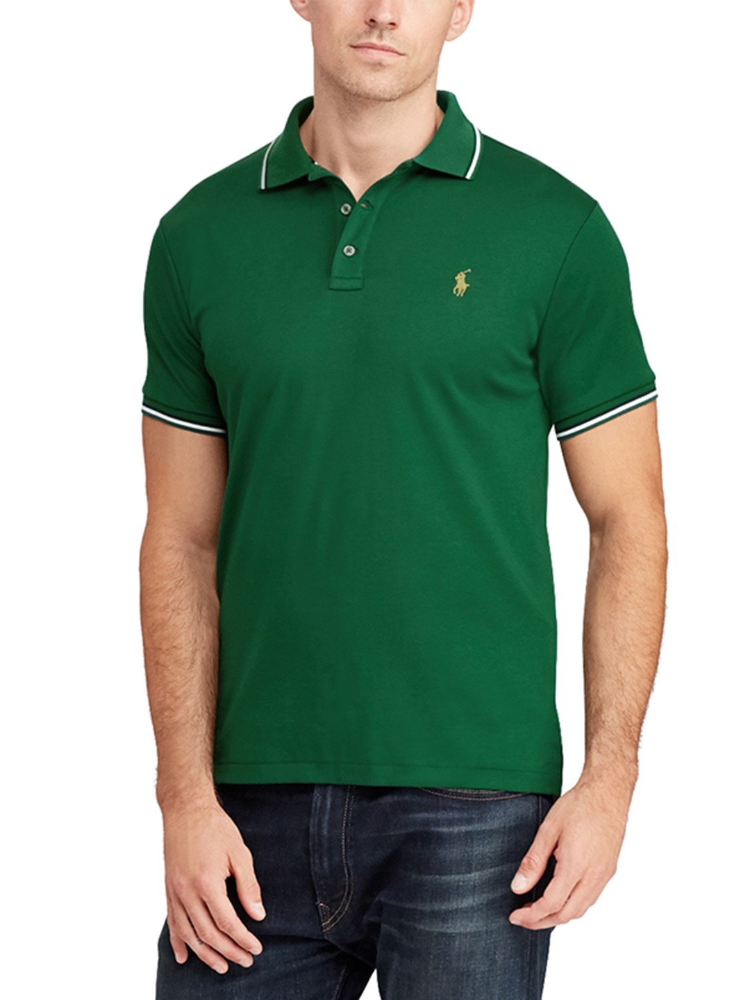 Buy Polo Ralph Lauren Men Green Solid Polo Collar T Shirt - Tshirts for ...
