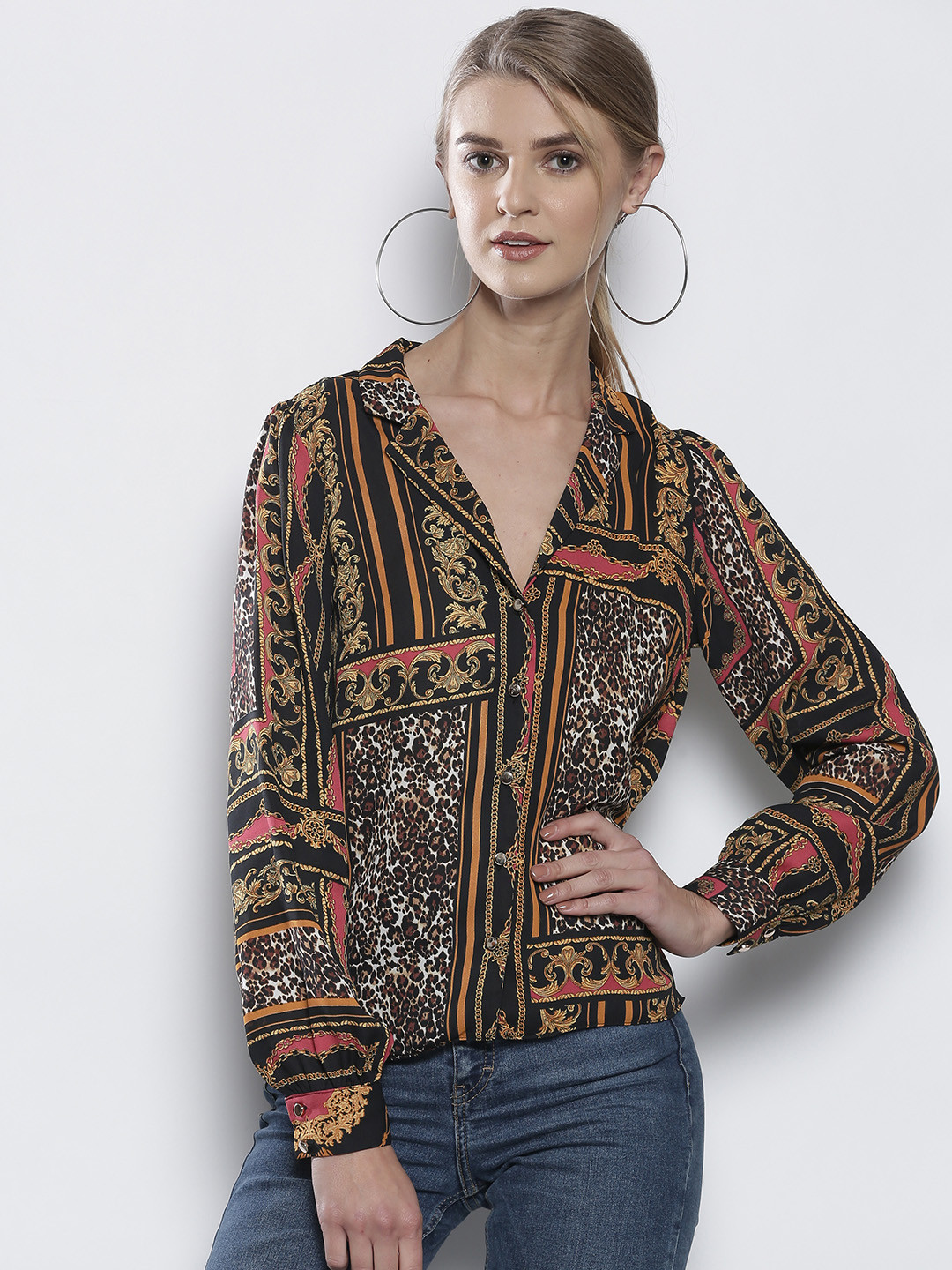 Buy DOROTHY PERKINS Women Black & Mustard Yellow Regular Fit Printed