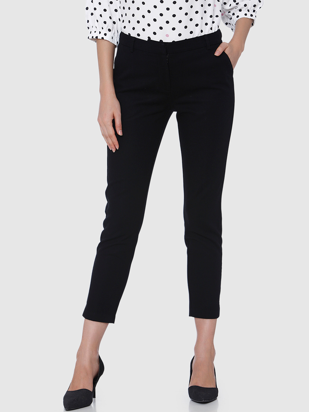 Buy Vero Moda Women Black Straight Fit Solid Cropped Chinos Trousers for Women 8402467 Myntra