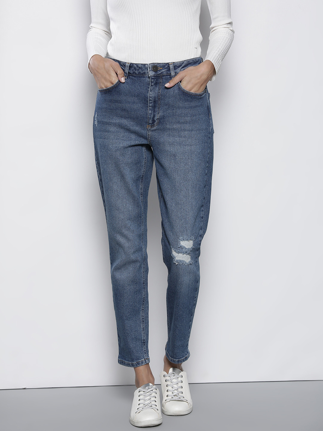 Buy DOROTHY PERKINS Women Blue Regular Fit Mid Rise Mildly Distress