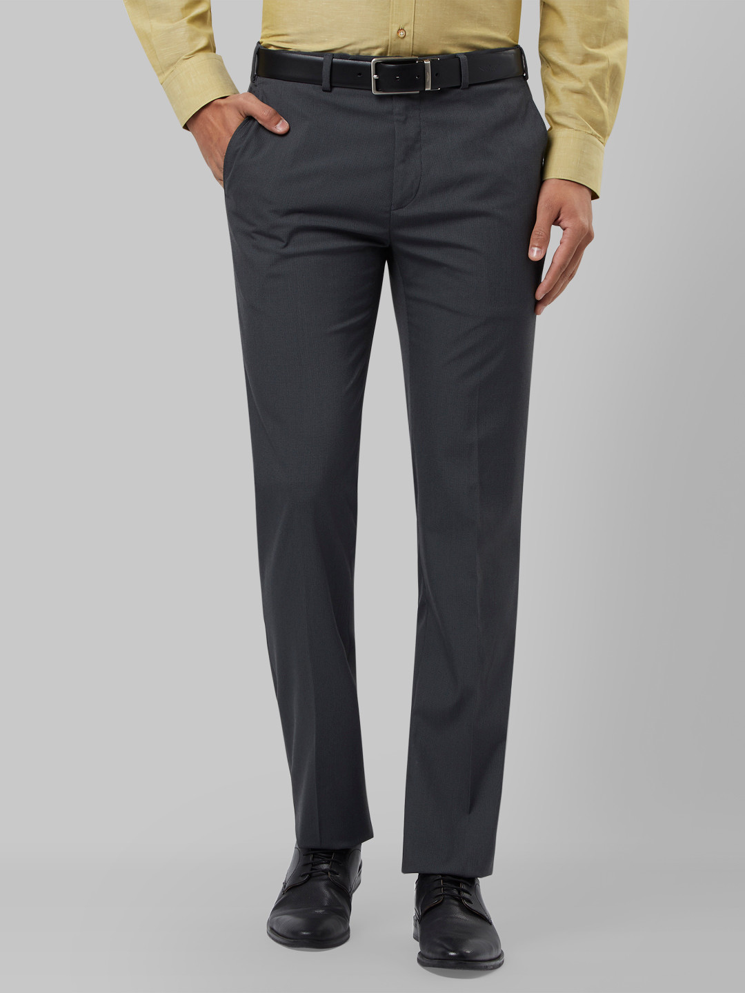 Buy Raymond Men Navy Blue Regular Fit Self Design Formal Trousers ...