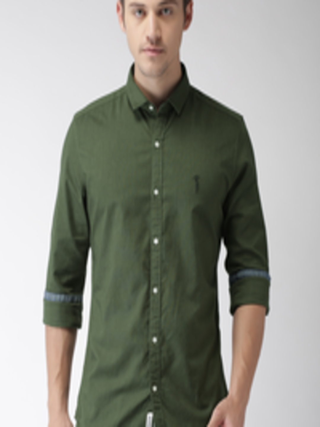 Buy Bossini Men Olive Green Slim Fit Solid Casual Shirt - Shirts for ...