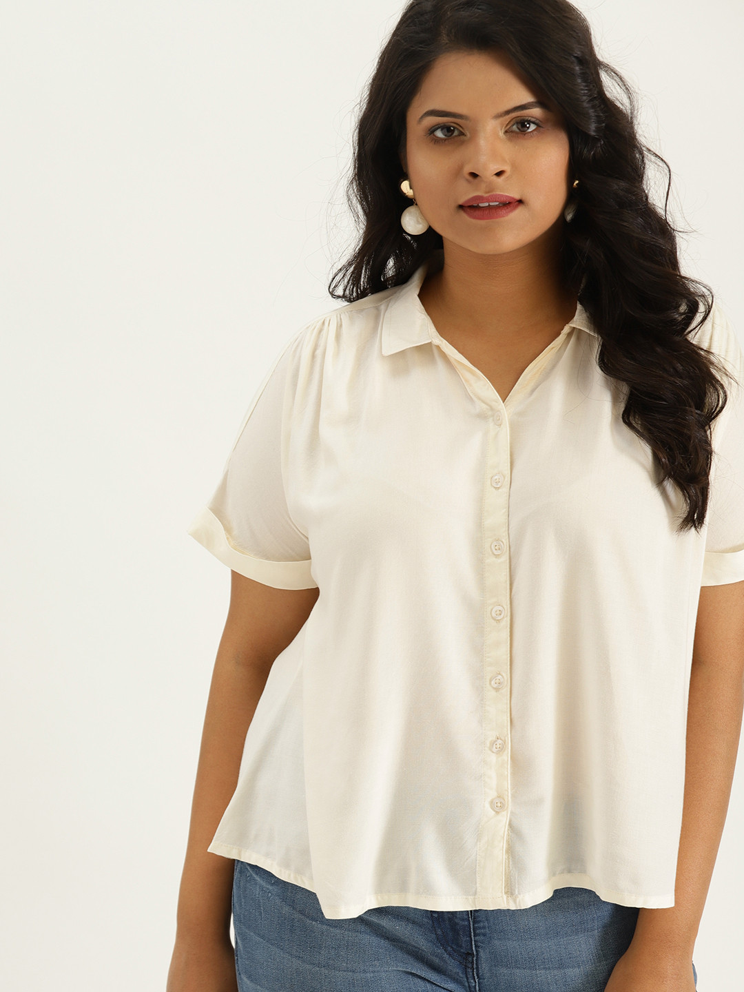 Buy Sztori Plus Size Women Cream Coloured Regular Fit Solid Casual