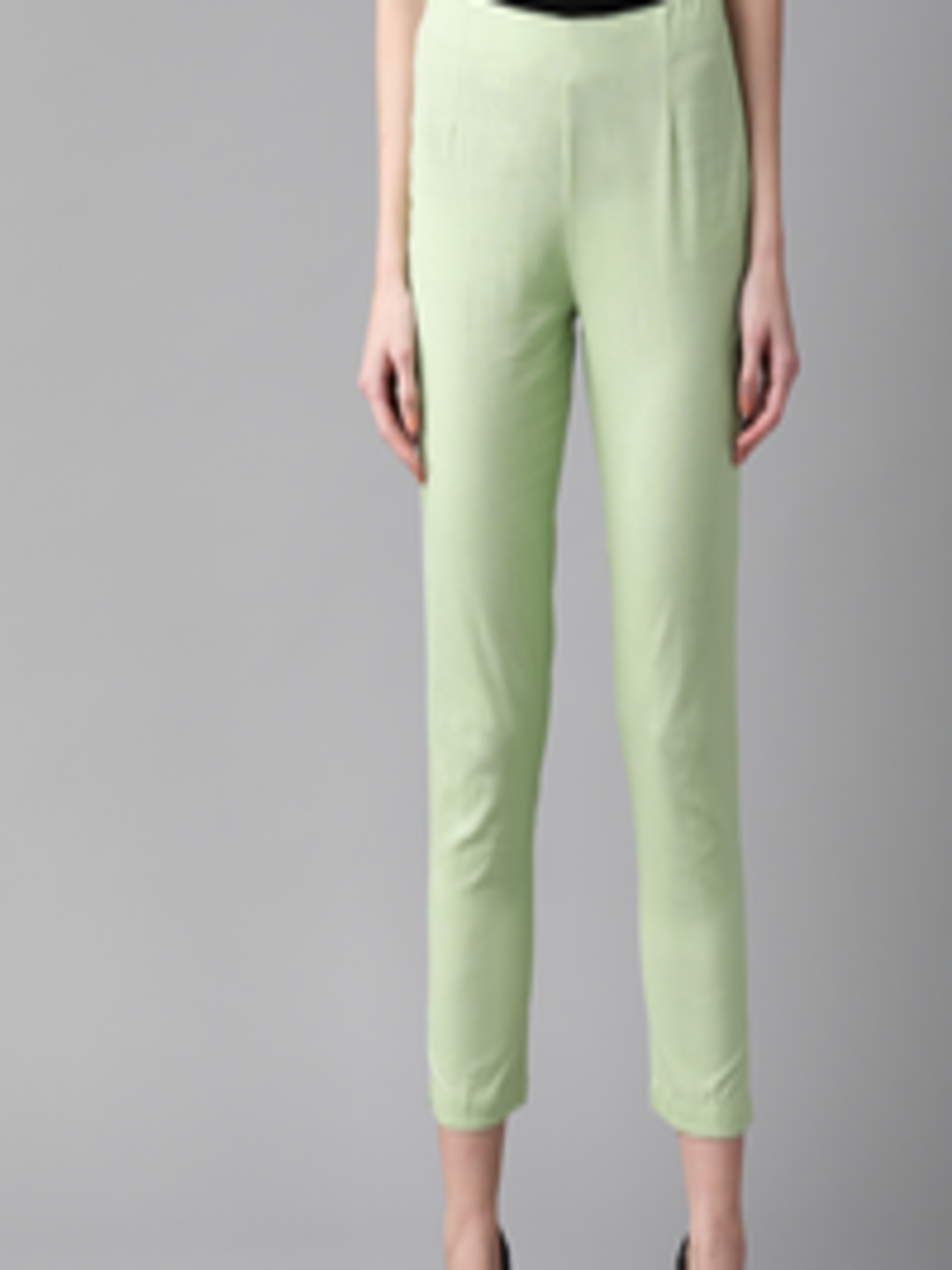 Buy W Women Green Slim Fit Solid Cropped Trousers - Trousers for Women ...
