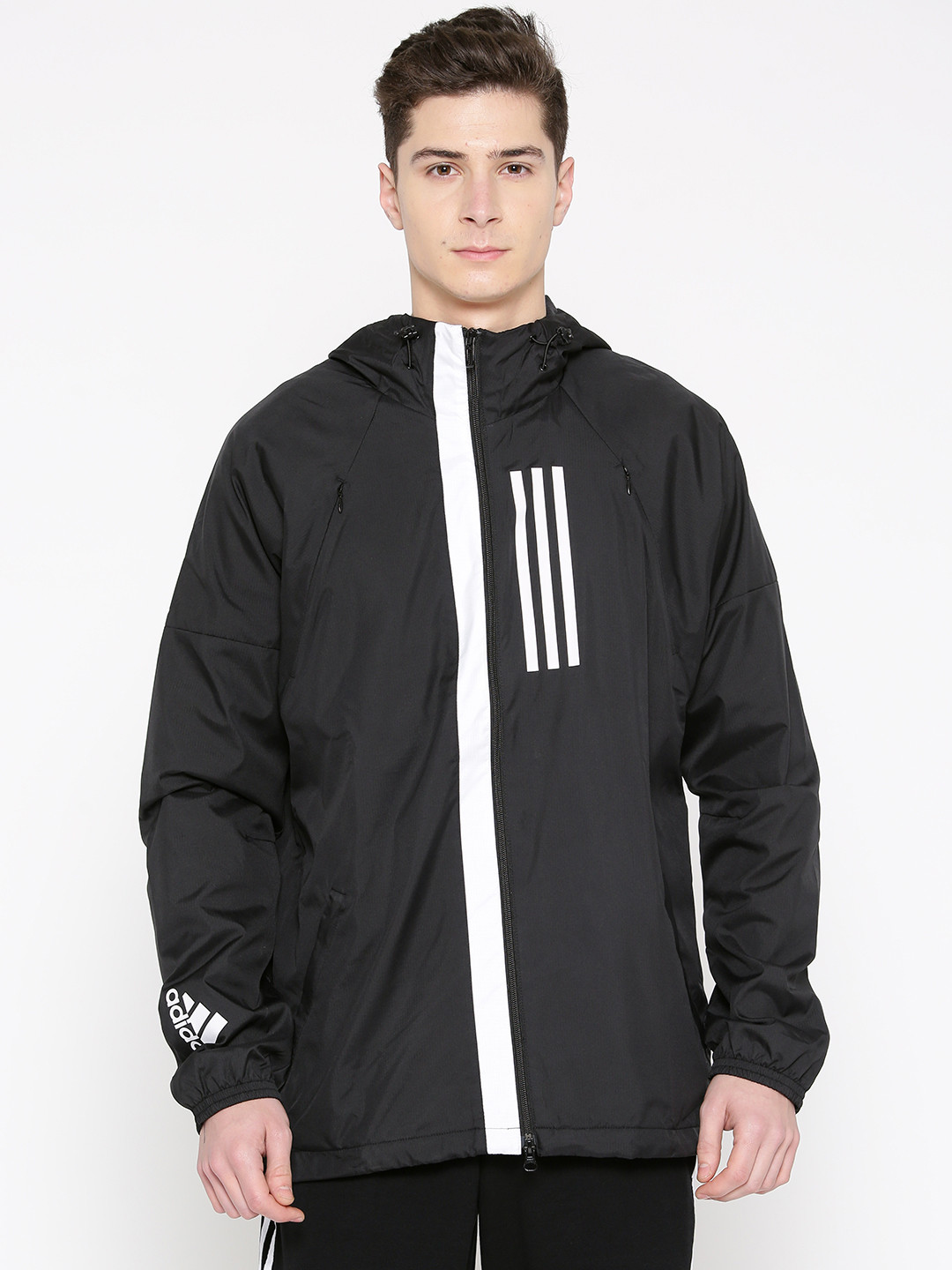 Buy ADIDAS Men Black Solid WND Fleece Lined Sporty Jacket Jackets for