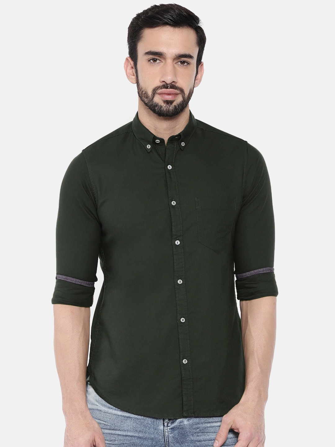 Buy Killer Men Olive Green Slim Fit Solid Casual Shirt - Shirts for Men ...