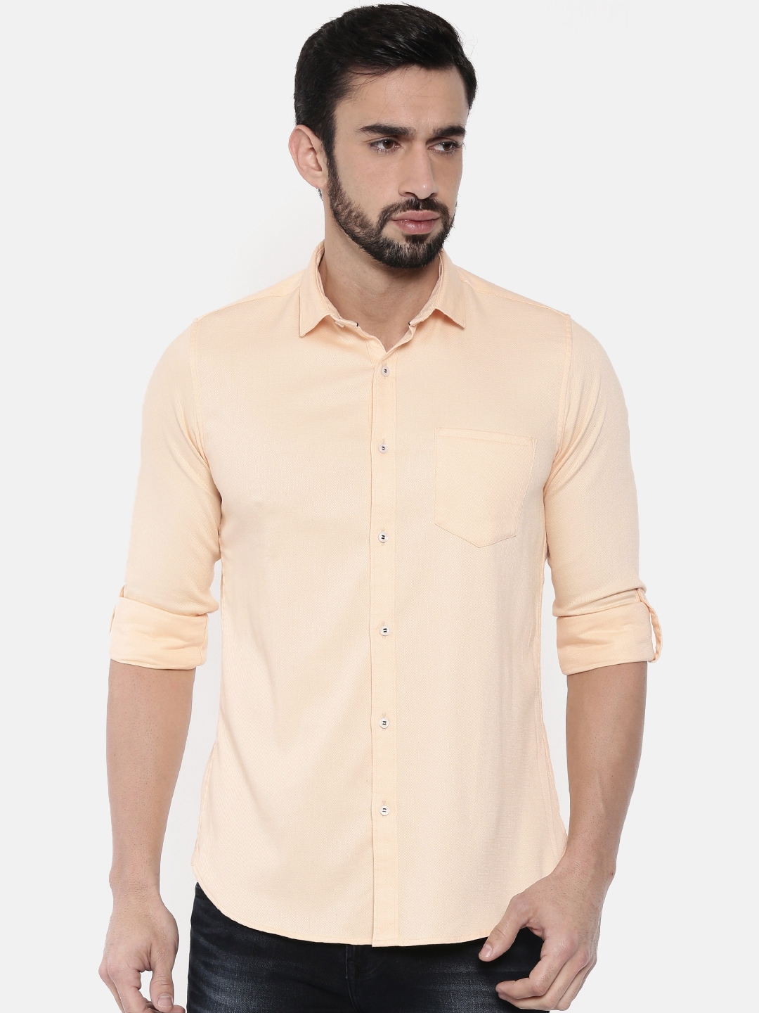 Buy Killer Men Peach Slender Slim Fit Solid Casual Shirt - Shirts for ...