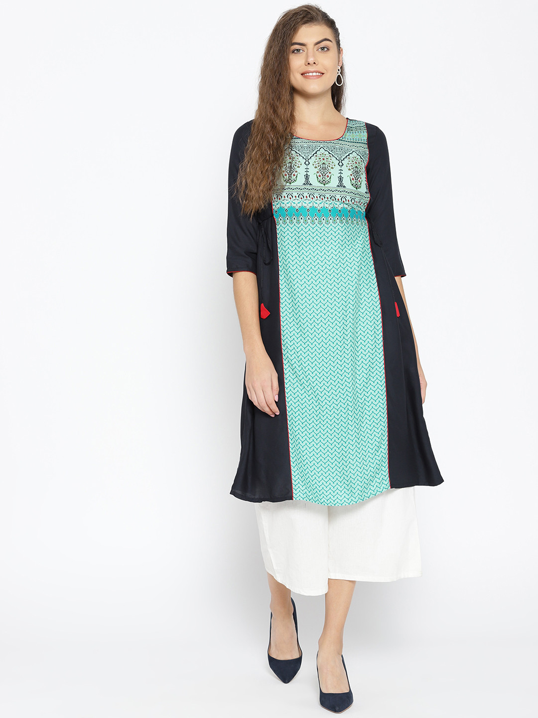 Buy AURELIA Women Blue Printed A Line Kurta Kurtas for Women 8428885