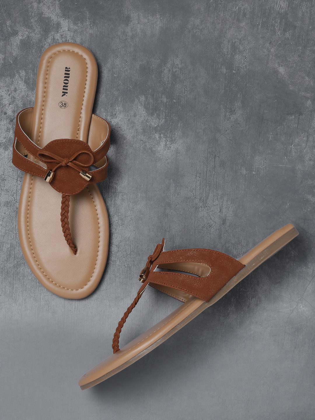 Buy Anouk Women Brown Solid T Strap Flats Flats for Women 8435737