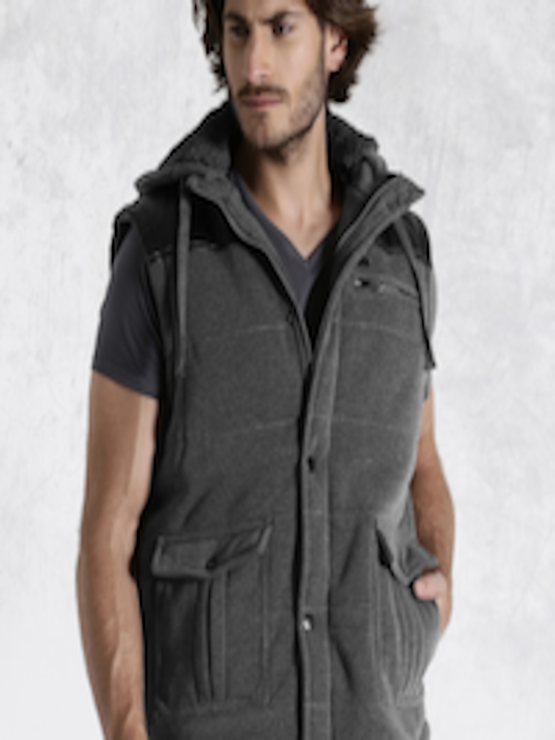 Buy Roadster Charcoal Grey Sleeveless Padded Jacket - Jackets for Men